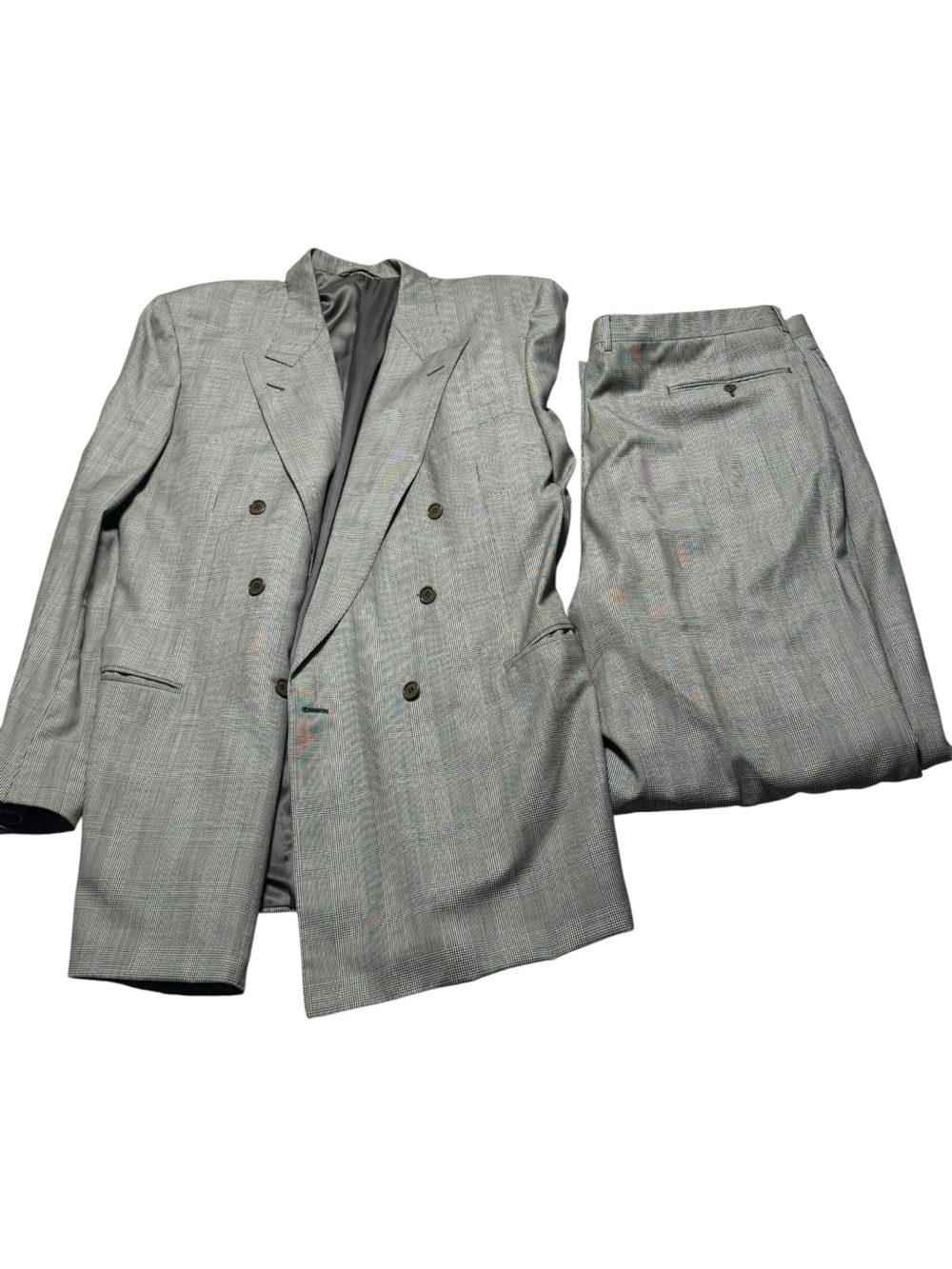 Canali Light Gray Glen Plaid Double-Breasted Suit Mens XL ? Wool Italy Luxury